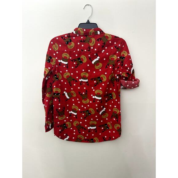 Cactus Boys Red Reindeer Roll Tab Button Down Shirt 9/10 NWT - Picture 4 of 8